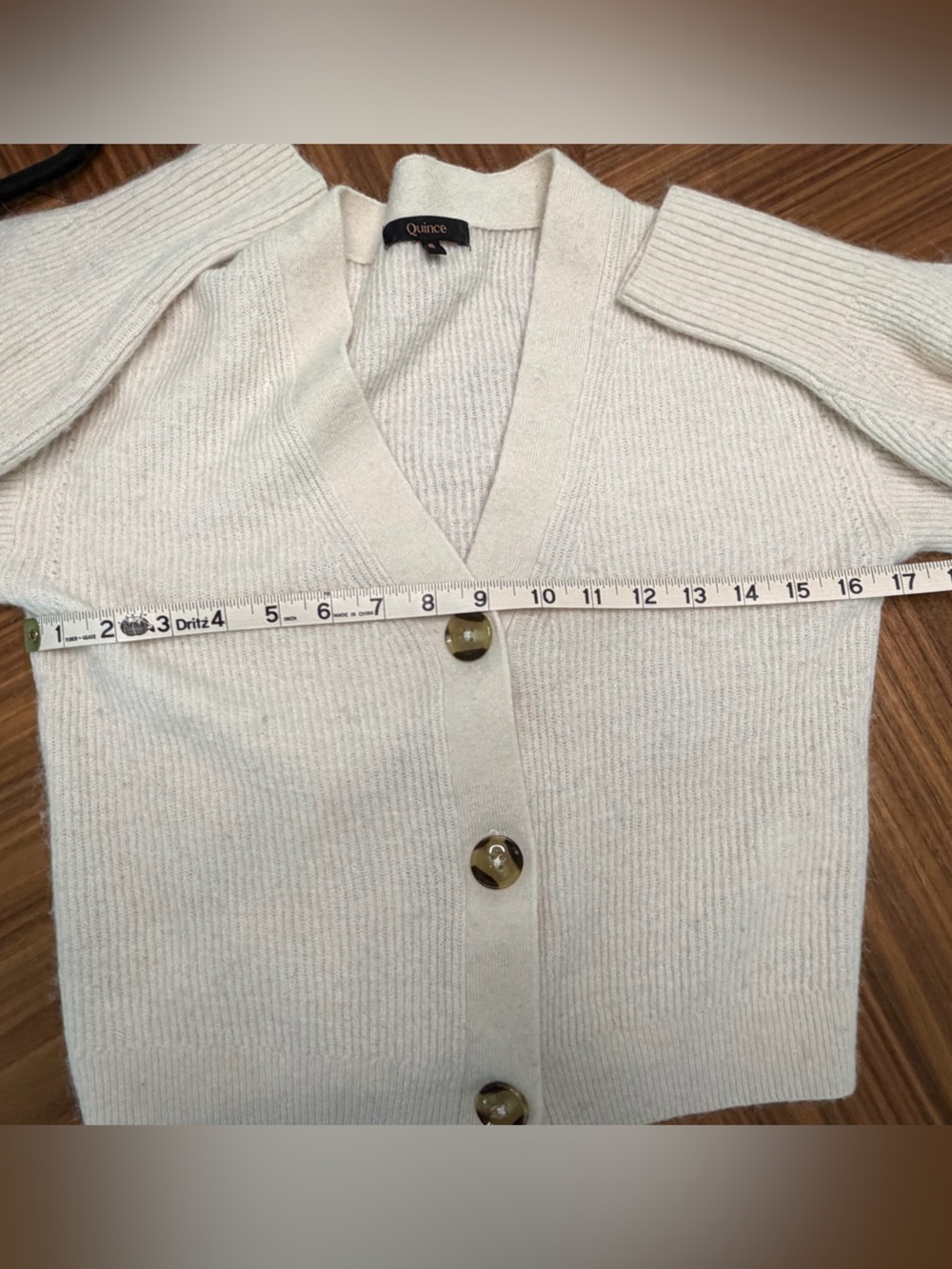 Quince Cream Ribbed V-Neck Button-Front Cardigan - Picture 7 of 10